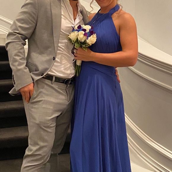 Azazie Monroe A-Line Pleated Chiffon Floor-Length Dress in Royal Blue - Picture 4 of 8